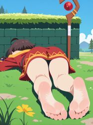 ai_generated brown_hair feet feet_focus green_background hat huge_ass kono_subarashii_sekai_ni_shukufuku_wo! megumin muscles penetration sole_female soles soles_fetish soles_focus sweet