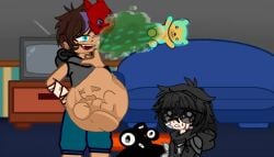 1girl 1girls 2boys 2boys1girl ass big_ass big_butt blush blushing butt evan_afton five_nights_at_freddy's five_nights_at_freddy's_4 fredbear_plush fredbear_plush_(fnaf) gacha gacha_club gacha_life michael_afton oc original_character vore vore_belly