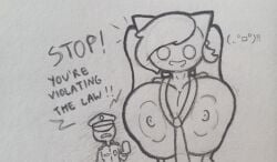 1boy 1girls anonymous_male hyper_breasts imminent_sex lust_(utterlybrandsky) police_uniform shocked
