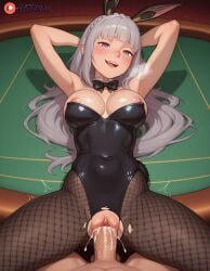 ai_generated ai_sluts armpits arms_behind_head big_breasts bunny_ears bunnysuit clitoris creampie cum cum_in_pussy cum_inside elf elf_ears elf_female emilia_(re:zero) female_focus fishnets missionary missionary_position pussy re:zero_kara_hajimeru_isekai_seikatsu