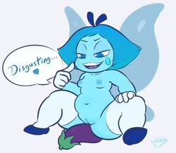 2017 aquamarine_(steven_universe) blue_skin cartoon_network dildo eggplant female gem_(species) nude plump shortstack solo steven_universe text wizbooty