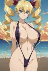 ai_generated beach bikini claire_harvey huge_breasts hundred micro_bikini smiley_face standing voluptuous_female