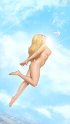 barefoot birds blonde-haired_female blonde_female blonde_hair clouds dc dc_comics dcau fanart fit_body fit_female flying jojobanks kara_zor-el naked naked_female nude nude_female side_view sideboob solo solo_female solo_focus supergirl superheroine