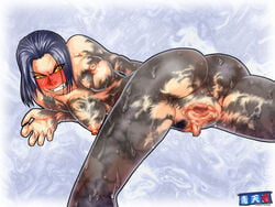 angry aozoraichi areolae ass black_hair blush body_paint breasts censored clenched_teeth erect_nipples fangs female goo jun_kazama kazama_jun legs long_nails medium_breasts namco nipples possession pubic_hair puffy_nipples purple_hair pussy solo sweat tekken tekken_tag_tournament tekken_tag_tournament_2 unknown_(tekken) vagina yellow_eyes