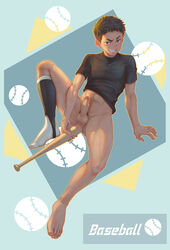 1boy abs anal barefoot baseball_bat baseball_uniform beitemian betm blush bottomless erection feet full_body looking_at_viewer male male_only masturbation naughty_face object_insertion penis pixiv3110062 sitting smile socks solo solo_male teeth testicles toes uncensored undressing