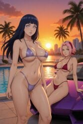 2026 2d 2girls ai_generated aistuffo bare_shoulders belly belly_button big_breasts bikini boruto:_naruto_next_generations breasts cameltoe car dark_hair female female_only green_eyes gta gtav_cover_girl hairband haruno_sakura hyuuga_hinata legs long_hair looking_at_viewer medium_breasts milfs naruto naruto_(series) nipple_bulge palm_tree pink_hair pool purple_eyes round_breasts sakura_haruno shiny_skin short_hair sitting smooth_skin standing sunset thighs thong_bikini uncensored waist white_skin