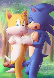 2boys anthro balls canine duo fox hedgehog humiliation long_penis male mammal mintyskin penis penis_size_comparison penis_size_difference sex small_penis small_penis_humiliation sonic_(series) sonic_the_hedgehog tails thigh_sex yaoi