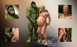 2boys 3d artist_request beard belly black_hair blonde_hair cum cum_on_stomach enema erect_nipples erection facial_hair gay green_skin handjob holding_penis human human_male inflation interspecies large_balls light-skinned_male light_skin male male/male male_only nasal_piercing nose_ring nude orc orc_male penis penis_size_difference pointed_ears pointed_teeth tongue_out touching_penis tusks