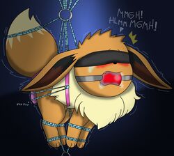 ball_gag blindfold blush bondage bound drooling eevee female furry gag gagged nintendo pokemon pokemon_(species) saliva sex_toy soupcanz tears vibrator video_games