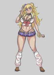 blackingyourwaifu blonde_hair blue_eyes breasts collar female galko gesture gyaru large_breasts legs long_hair makeup oshiete!_galko-chan side_ponytail skirt socks standing thighs thong v