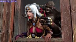 3d animated behind blizzard_entertainment crossover dark-skinned_male dark_skin doomfist female gamir_sfm gif interracial lian_(paladins) overwatch paladins source_filmmaker