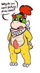1-upclock 1boy belly bowser_jr. chubby dinosaur english_text erection feet full_body koopa male male_only mario_(series) nintendo penis scalie shell shortstack simple_background solo speech_bubble standing text thick_thighs video_games white_background wide_hips