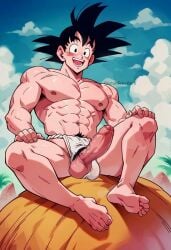 abs ai_generated balls bara biceps big_balls big_penis bulge dragon_ball dragon_ball_z erection fundoshi glutenfree_bara japanese_clothing male male_nipples male_only manly muscular_male nipples pecs penis son_goku toei_animation