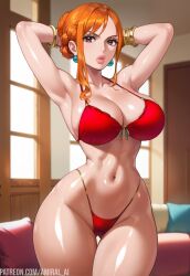 1girls ai_generated amiral_ai armpits bare_arms bare_legs bare_shoulders bare_thighs big_breasts blush bra clothed clothing color female female_focus female_only hi_res large_breasts light-skinned_female light_skin long_hair looking_at_viewer nami nami_(one_piece) one_piece orange_eyes orange_hair panties shounen_jump solo solo_female tagme thick_thighs underwear