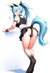 ai_generated anime_style azura_(oc) bending_forward bending_over black_crop_top black_skirt blue_hair blue_tail cookie-girl crop_top digitigrade equid_pussy equine_genitalia equine_pussy female female_focus goth_girl heart_symbol hooves horse_pussy looking_back_at_viewer open_mouth original_character pink_eyes pony_ears pony_tail ponytail presenting_anus presenting_hindquarters presenting_pussy punk_girl pussy simple_background skirt solo_female solo_focus spiked_bracelet spiked_collar unicorn_horn unicorn_humanoid