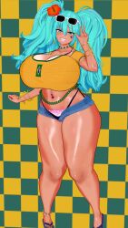 1girls 3d blue_eyes blue_hair booty_shorts brazil brazilian brazilian_female brazilian_miku breasts breasts_bigger_than_head clothing curvaceous curvy curvy_figure female female_only flower flower_in_hair hatsune_miku huge_ass huge_breasts koikatsu long_hair mostly_nude navel_piercing necklace neckwear panties peace_sign piercing pubic_tattoo queen_of_spades queen_of_spades_tattoo shorts smile smiling solo solo_female sunglasses sunglasses_on_head tan_body tan_skin tanline tattoo tattoo_on_face thick_thighs unzipped unzipped_shorts vocaloid voluptuous voluptuous_female wasabi_udon03 womb_tattoo