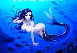 1girls ai_generated ass bare_arms bare_breasts bare_midriff bare_shoulders bare_thighs black_hair blue_eyes breasts eyelashes feet feet_up fish floating full_body large_breasts legs legs_up long_hair looking_at_viewer merfolk mermaid mermaid_girl mermaid_tail monster monster_girl naked naked_female nipples nude nude_female original original_character scales sea seductive seductive_eyes seductive_look seductive_smile sharp_claws sharp_fingernails sharp_teeth shiny_skin smile smiling smiling_at_viewer swimming tattoo tattoos thighs underwater white_skin yellow_eyes yeyehuh