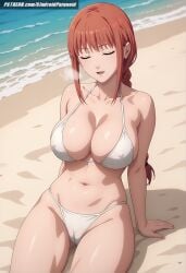 ai_generated aindroidparanoid beach big_breasts bikini braid busty cameltoe chainsaw_man cleavage covered_nipples female female_only huge_ass huge_breasts huge_butt large_ass large_breasts large_butt makima_(chainsaw_man) narrow_waist nipples outdoors red_hair sand sitting slim_waist squeezing squeezing_breast stable_diffusion standing yellow_eyes young