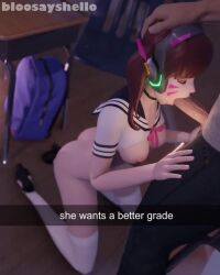 1boy 1girls 3d 3d_animation 4:5 animated bloosayshello blowjob breasts breasts_out classroom d.va english_text fellatio light-skinned_female light-skinned_male light_skin oral oral_penetration oral_sex overwatch overwatch_2 penis penis_in_mouth shorter_than_30_seconds snapchat sound sound_effects student student_and_teacher tagme teacher teacher_and_student tits_out vertical_video video