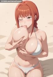 ai_generated aindroidparanoid ass beach big_ass big_breasts big_butt bikini braid chainsaw_man fat_ass female female_only huge_ass huge_breasts huge_butt large_ass large_breasts large_butt makima_(chainsaw_man) narrow_waist on_side outdoors red_hair sand self_breast_sucking slim_waist squeezing squeezing_breast stable_diffusion standing sucking sucking_nipples yellow_eyes young