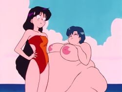 2d ami_mizuno bbw beach belly_expansion belly_inflation bishoujo_senshi_sailor_moon black_hair blue_hair chet_rippo closed_eyes closed_mouth edit edited expansion exposed_ass exposed_breasts exposed_nipples fat growth hyper_ass hyper_breasts large_breasts looking_at_another looking_at_partner looking_down naked naked_female nervous one-piece_swimsuit outdoors outside rei_hino swimsuit tagme the_tits_of_mio