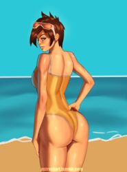 ass astrass breasts cleavage dat_ass female female_only looking_at_viewer overwatch solo tracer