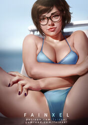 1girls bikini fainxel female female_only glasses mei_(overwatch) overwatch presenting realistic solo