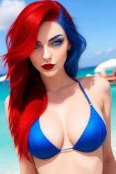 ai_generated bikini blue_eyes blue_hair nintendo nintendo_switch red_hair white_body