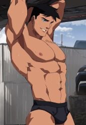 abs ai_generated bara biceps bulge conner_kent dc dc_comics glutenfree_bara male male_nipples male_only muscular_male nipples pecs superboy superboy_(young_justice) superman_(series) sweat sweating underwear young_justice