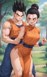 1boy 1girls ai_generated chichi dragon_ball dragon_ball_super dragon_ball_z gohan incest mother_and_son park rengoart sexy_pose son_gohan trees