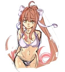 1girls bikini breasts ddlc_kuriko doki_doki_literature_club green_eyes ituu_kiriko long_hair monika_(doki_doki_literature_club)