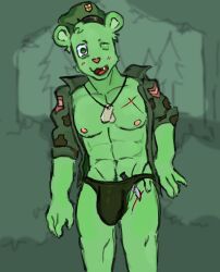 1boy anthro bear blood bulge flippy_(htf) furry gay knife male male_only military_uniform muscular thong