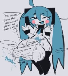 1futa big_thighs billy_butcher_phrase blue_hair blush cock cum_leaking decaiien dialogue futa_only futanari hatsune_miku huge_balls huge_cock leaking_cum musk musk_clouds musky_cock penis pubic_hair sweat thighhighs twitching_penis vocaloid wide_hips