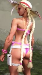 ass ass_focus back_view bikini blonde_hair braids cammy_white hat long_hair pink_bikini sf_screenshot street_fighter street_fighter_6 tan_body tanline tanned