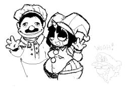 1girls 2020s 2024 2boys black_eyeshadow black_hair chef_hat chef_pee_pee_(sml) chef_uniform chubby chubby_female clown clown_girl crackship crossover cute female funny glitch_productions gooseworx horn jester jester_girl jester_hat jester_outfit looking_at_viewer male mario mario_(series) medium_breasts narrowed_eyes nintendo no_color p64official polygon_64 pomni_(tadc) pomni_(the_amazing_digital_circus) sketch smile sml super_mario_bros. supermariologan surprised_expression the_amazing_digital_circus the_iconic_unicorn_horn thick_thighs unicorn_horn waving_at_viewer wide_hips woah youtube