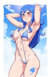 1girls armpit armpit_crease armpit_fetish armpits arms_behind_head arms_up bare_arms bare_legs bare_shoulders big_breasts blue_bikini blue_eyes blue_hair blue_swimsuit blush busty cameltoe cleavage erect_nipples erect_nipples_under_clothes fairy_tail female female_focus female_only heart-shaped_pupils hi_res high_resolution highres hips hito_clover hourglass_figure inner_sideboob juvia_lockser large_breasts light-skinned_female light_skin lips lipstick looking_at_viewer looking_down makeup micro_bikini nipple_bulge nose_blush one-piece_swimsuit pale-skinned_female pale_skin parted_lips perky_breasts pink_lips pink_lipstick pinup pose posing sideboob skimpy skimpy_bikini sky sky_background sling_bikini slingshot_swimsuit solo solo_female solo_focus standing string_bikini swimsuit tattoo thigh_tattoo toned_female underboob very_high_resolution voluptuous voluptuous_female wide_hips