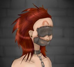 ascruffymuffin blinded blindfold blindfolded body_modification bondage bound chains collar female female_only femsub gag gagged metal_collar nose_piercing nose_ring permanent_bondage permanent_gag piercing png red_hair sensory_deprivation septum_piercing septum_ring