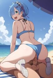 1boy 1girls ai_generated ass bubble_butt cowgirl_position re:zero_kara_hajimeru_isekai_seikatsu rem_(re:zero) vagina vaginal_penetration vaginal_penetration vaginal_sex