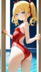 ai_generated ass ass_focus blonde_hair inspector_gadget looking_at_viewer looking_back looking_back_at_viewer penny_gadget red_swimsuit