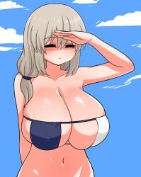 1girls big_breasts bikini bikini_top breasts cleavage closed_eyes eyepatch_bikini female female_only grey_hair hair huge_breasts large_breasts mature mature_female mature_woman milf mother solo solo_female swimwear the_only_shoe topwear upper_body uzaki-chan_wa_asobitai! uzaki_tsuki