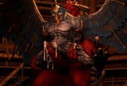 3d_(artwork) abs anthro beak biceps blizzard_entertainment bodily_fluids chaos chaos_daemon claws daemon_prince deltoids demon diablo diablo_(character) digital_media_(artwork) dominant dominant_male duo erection genital_fluids genitals god_slayer hi_res holding_leg holding_partner horn humanoid_genitalia humanoid_penis imminent_sex jewelry male male/male membrane_(anatomy) membranous_wings muscular muscular_anthro muscular_arms muscular_thighs nipples nude open_beak open_mouth outofnecessity pecs penis red_body serratus spikes spikes_(anatomy) standing teeth total_war:_warhammer triceps warhammer_(franchise) wings