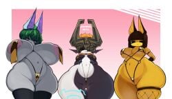 3girls absurd_res aishirokbeta animal_crossing ankha ankha_(animal_crossing) anthro areola areola_slip armor big_breasts bikini bikini_thong breasts bunny bunny_girl clothed clothing crossover felid feline female female_only fishnet_clothing fishnet_legwear fishnet_thigh_highs g-string genitals green_hair grey_body group headgear helmet hi_res huge_breasts huge_hips humanoid humanoid_pointy_ears imp inverted_nipples lagomorph league_of_legends legwear mammal markings micro_bikini midna multicolored_body multiple_girls navel nintendo nipples panties pasties pussy rabbit rabbit_ears riot_games short_stack shortstack skimpy slightly_chubby small_waist string_bikini swimwear tencent the_legend_of_zelda thick_thighs thigh_highs thong trio twili twilight_princess two-piece_swimsuit two_tone_body underwear vex_(league_of_legends) wide_hips yellow_body yordle