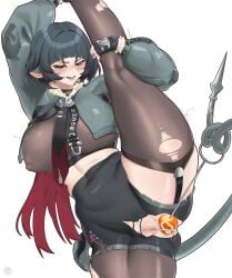 1girls anal anal_beads anal_masturbation animal_ears black_gloves black_hair blunt_bangs breasts covered_nipples female female_only gloves green_eyes highres jacket jane_doe_(zenless_zone_zero) large_anal_beads long_hair looking_at_viewer mouse_ears mouse_girl multicolored_hair numbered_anal_beads orange_anal_beads pantyhose planterak_draws red_hair sex_toy sex_toy_pull shorts smile solo tail text_on_anal_beads thong thong_over_anal_beads torn_clothes uncensored zenless_zone_zero