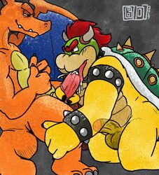 balls bara blowjob bowser bowserboy101 charizard crossover cum erection fellatio genitals male male_only mario_(series) nintendo nude oral oral_penetration penis penis_in_mouth pokemon pokemon_(species) sex tongue tongue_out tongue_out_blowjob uncut video_games yaoi