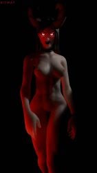 big_breasts breasts choker completely_nude completely_nude_female dark_room demon demon_girl demon_haze_(fortnite) demon_horns female female_only fortnite glowing_eyes haze_(fortnite) horns kitway looking_at_viewer nude nude_female pussy solo solo_female