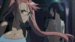 1girls animated big_breasts bouncing_breasts breasts cleavage cute_fang glasses hair highschool_of_the_dead huge_breasts human large_breasts long_hair pink_hair saya_takagi screencap tagme tied_hair twintails video voluptuous yellow_eyes