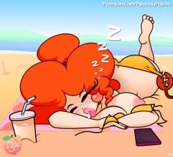 beach big_ass big_breasts freckles ginger jess_(peachypop34) nipple_slip peachypop34 red_hair sleeping