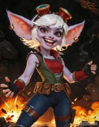 ai_assisted ai_generated colorful fanart fantasy league_of_legends portrait tastamoza tristana white_hair yordle yordle_only