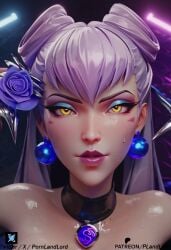 1girls ai_generated ass breasts dark-skinned_male evelynn female k/da_all_out_series k/da_series latex latex_gloves league_of_legends league_of_legends:_wild_rift male penis pornlandlord purple_hair