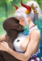 ai_generated dark-skinned_male female horns interracial kissing making_love making_out male mikayori one_piece yamato_(one_piece)